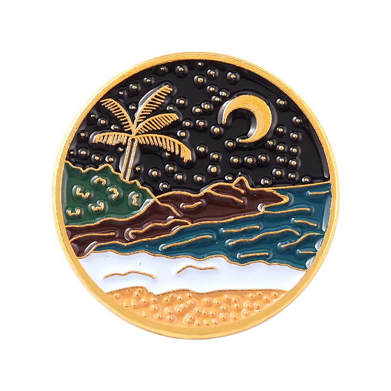 圆形几何胸针金属徽章风景创意小礼品丝巾扣别针固定装饰配送