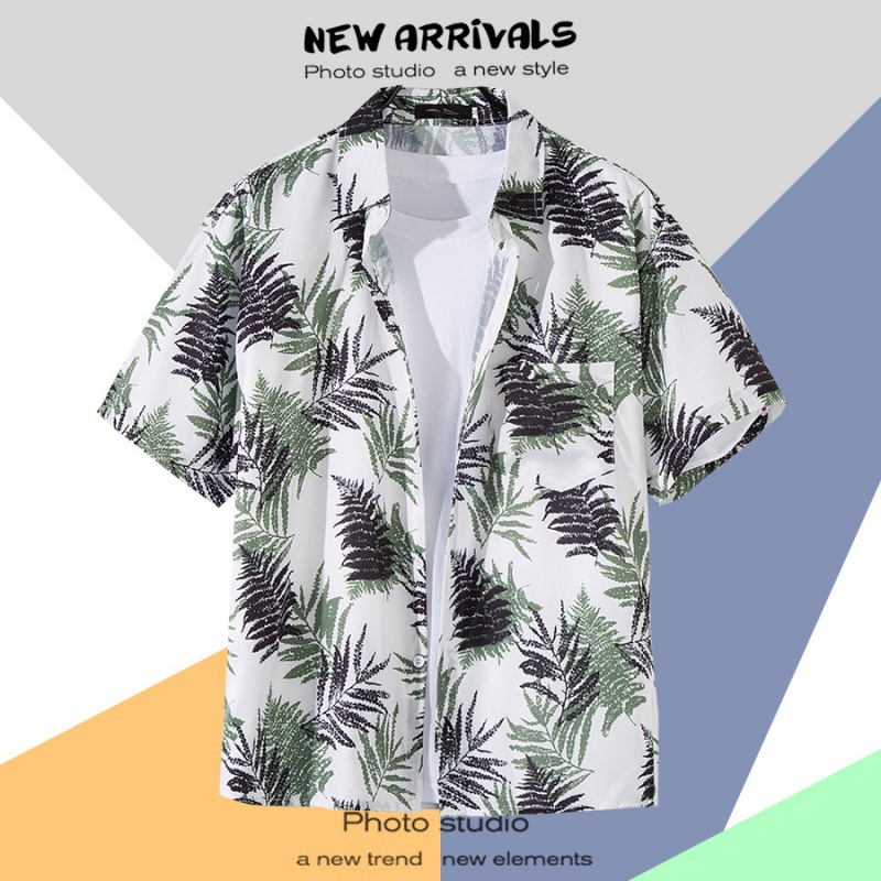 INS Hong Kong Style Vintage Vintage Style Short Sleeve Printed Shirt Men 2022 Hawaii Vintage Shirt Pu Handsome Coat Fashion