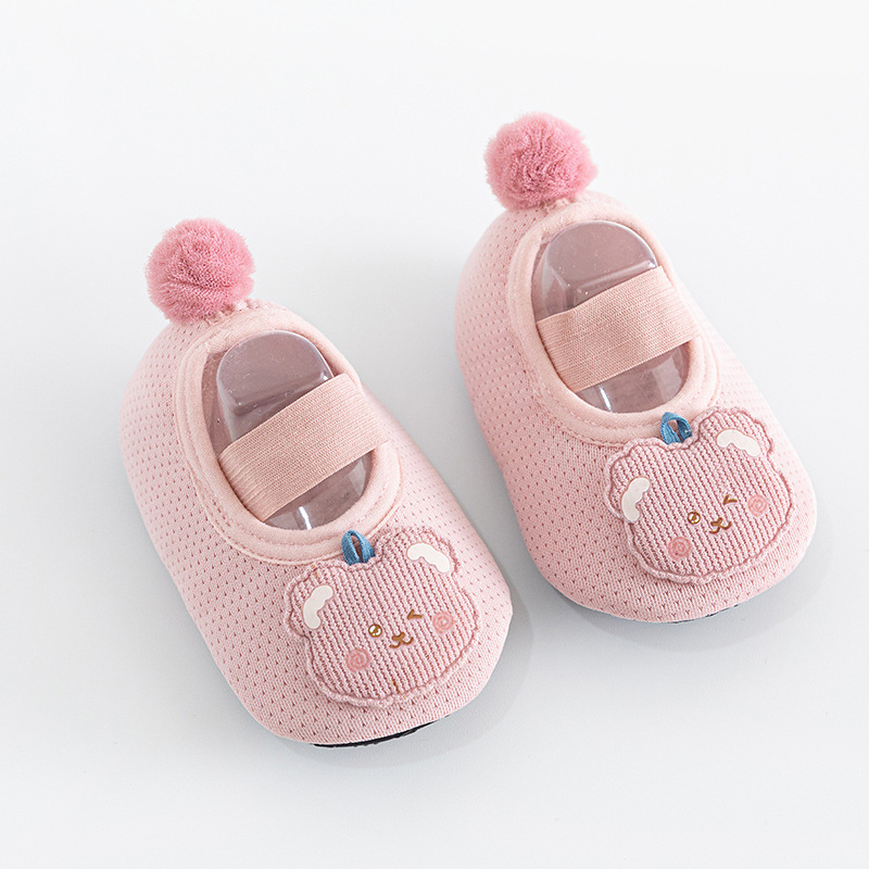 Spring and Summer Non-Slip Breathable Mesh Floor Shoes Children Baby Baby Lace Bear Toddler Shoes Socks Soft Bottom Non-Slip