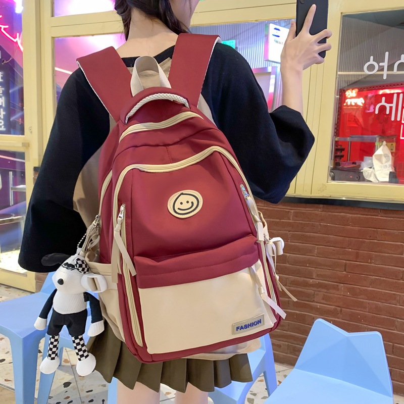 College Campus Schoolbag Female Fresh Junior High School Student Solid Color Simple Multi-Layer Computer Backpack