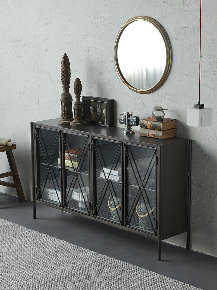 复古工业风餐边柜设计师客厅金属装饰柜展示柜北欧轻奢做旧玄关柜