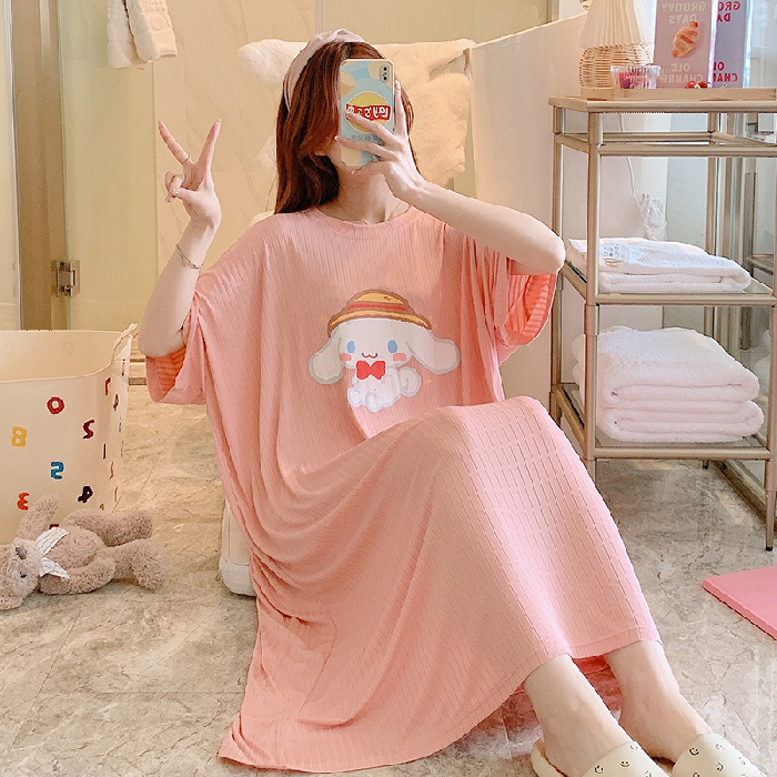 Cross-Border Pajamas Women's Summer plus-Sized Large Size Cute Cartoon Fat Girl 125.00kg Home Wear Nightdress Dress Wholesale