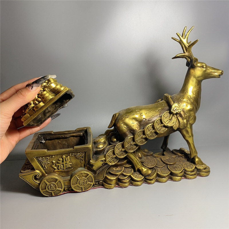黄铜鹿拉车 黄铜鹿拉元宝车鹿拉车铜鹿 工艺品摆件 送礼礼品摆件