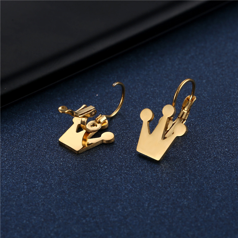 Titanium Steel Simple Metal Ear Ring Cold Wind Crown Ear Clip Korean Style Sweet Mori Girl Small Crown Modelling Earrings