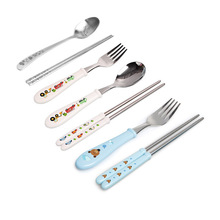 联扣LianLock卡通图案餐具 304不锈钢勺子筷子叉子2件套便携餐具