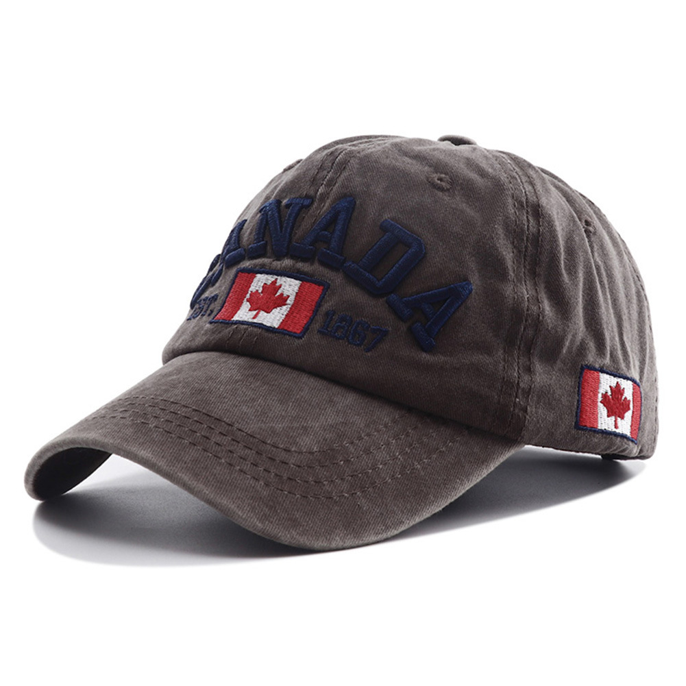 跨境帽子男夏季新款加拿大国旗刺绣软顶棒球帽女款复古水洗鸭舌帽