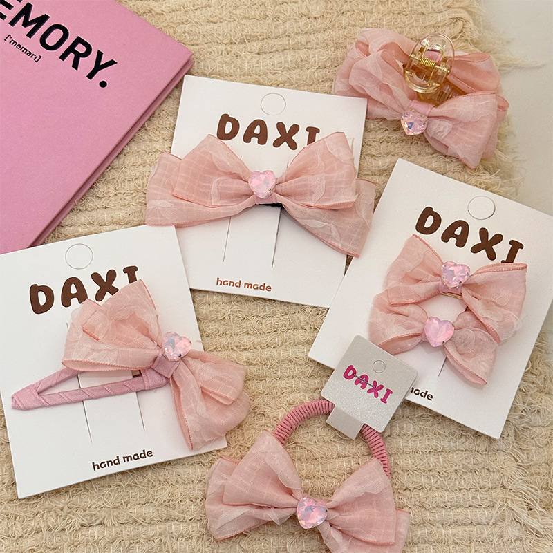 春季新款儿童粉色蝴蝶结发夹女童刘海顶夹笑脸爱心发圈扎马尾头绳