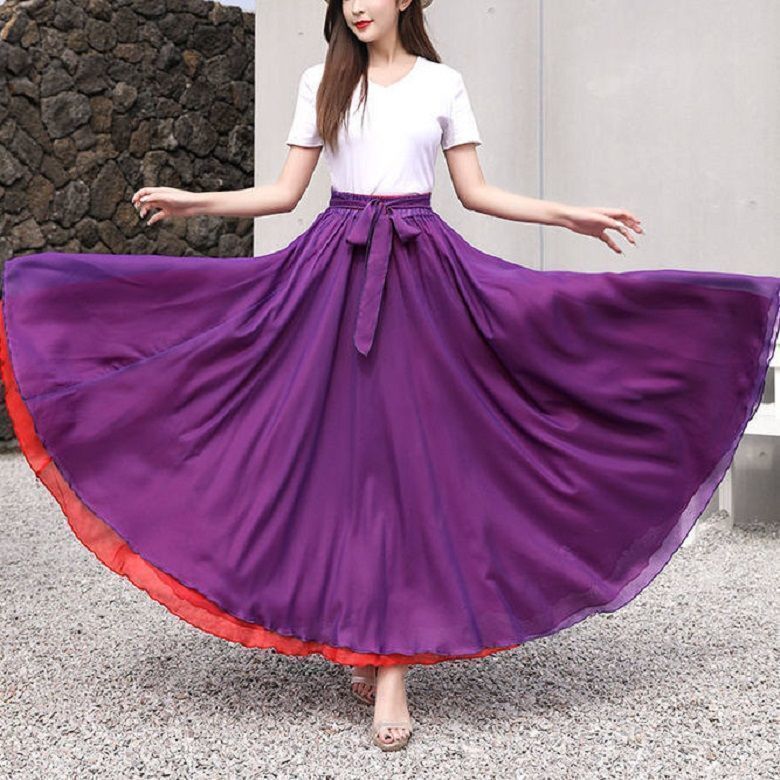 540度大摆裙雪纺跳舞裙女秋季新款两面穿双层舞蹈裙垂感半身长裙