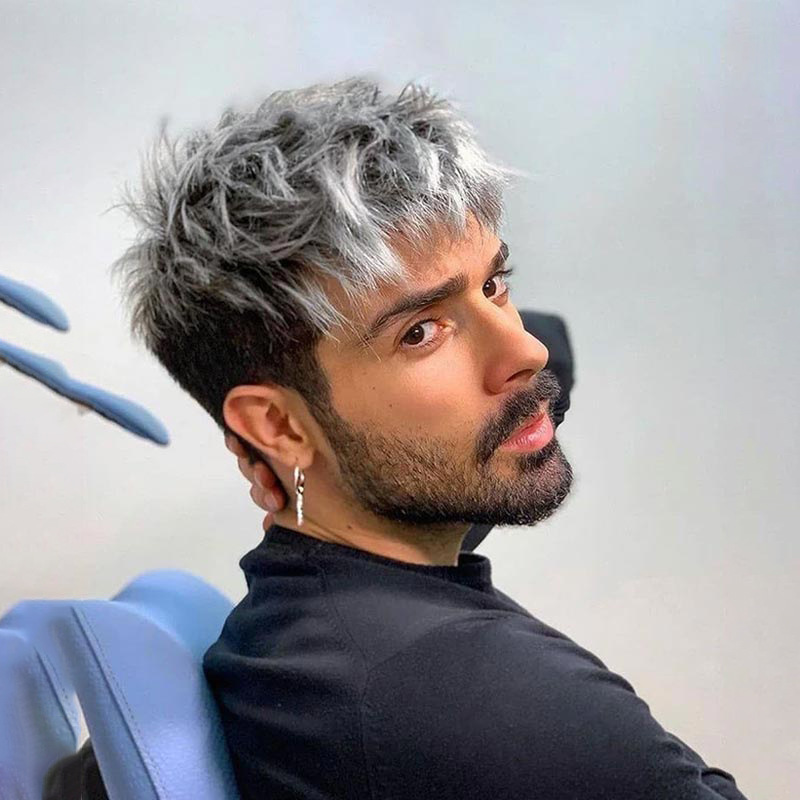 跨境欧美假发男士假发银灰色渐变蓬松帅气短款头套厂家现货批发