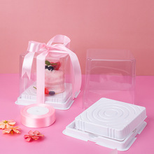 烘焙包装樱花季蛋糕慕斯甜品西点蛋糕正方透明盒粉色樱花4寸纸盒