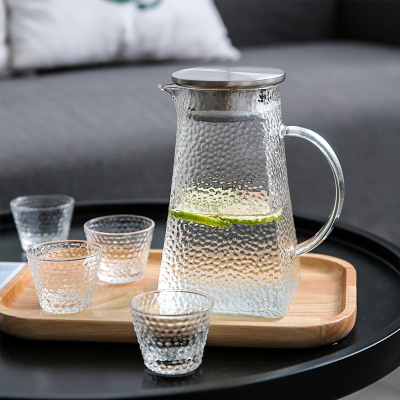 锤纹冷水壶家用凉水凉茶壶玻璃耐高温日式大容量凉水杯套装