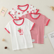 婴儿衣服休闲短袖T恤夏装女童1-10岁女宝宝上衣100%纯棉女打底衫