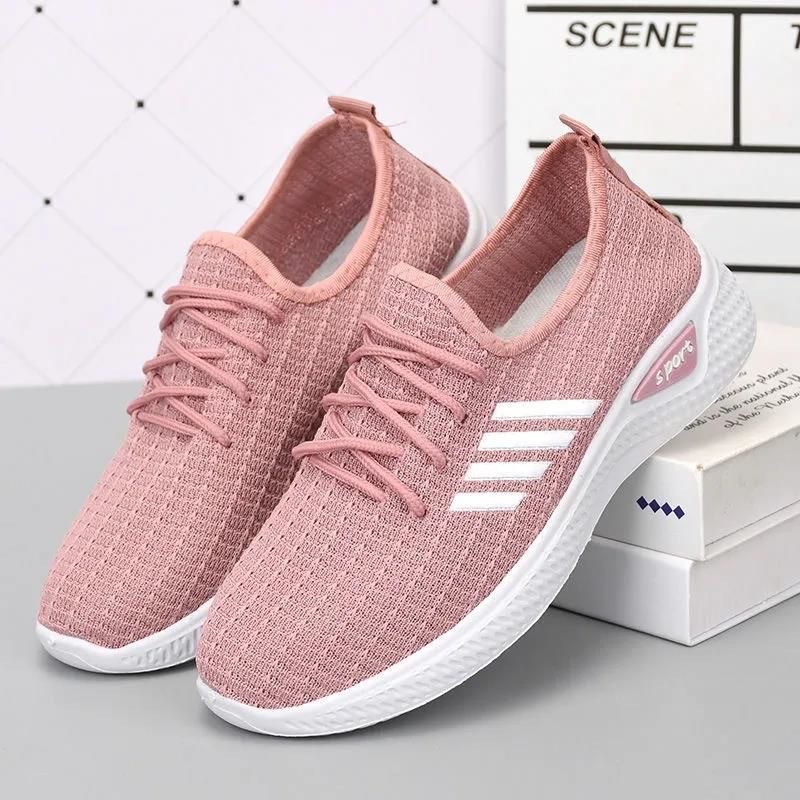 2023 New Flying Woven Women's Sneaker Spring and Summer Soft Bottom Casual Mom Shoes Mesh Low-Top Running Student Shoes