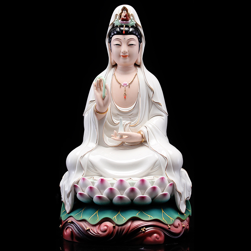 本器陶瓷多尺吋慈颜观音坐像梵彩观音像佛像家用供奉菩萨陶瓷摆件