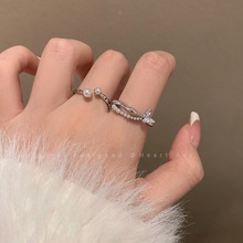 不规则开口珍珠戒指女小众设计感网红可调节食指戒时尚个性指环潮