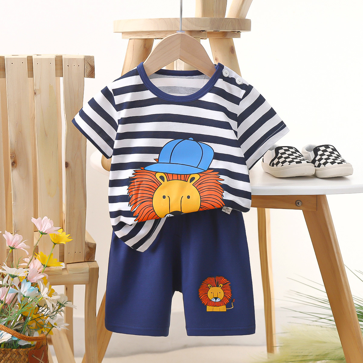 Children's Short-Sleeved Suit Cotton Girls' Summer Clothes Boys' T-shirt Baby Baby Clothes Korean Style Children's Clothing 2023 New