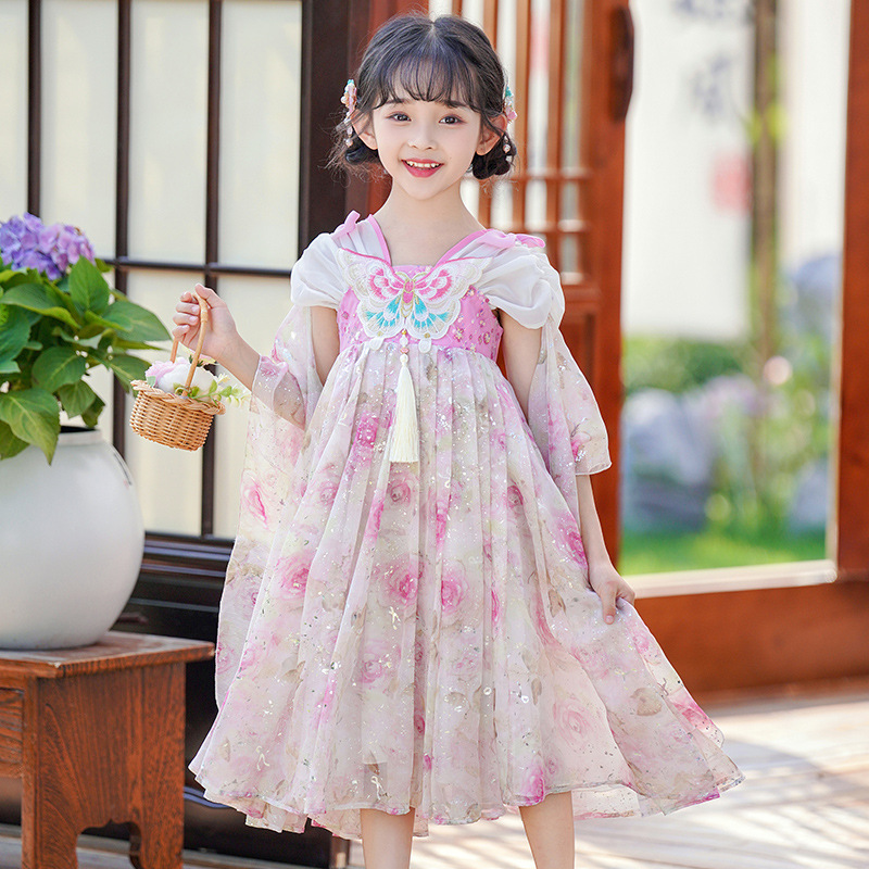 女童连衣裙夏装2024新款洋气儿童公主裙女大童汉服裙子短袖童装夏