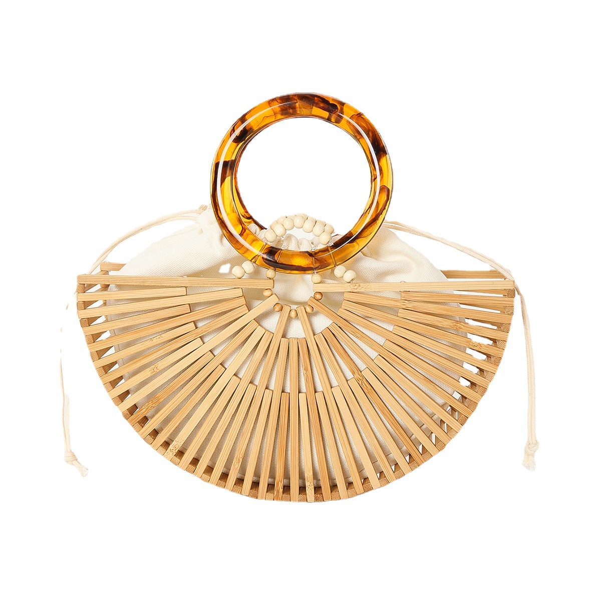 Cross-Border Ins Amazon Hot Semicircle Hollow Women's Niche Bamboo Hand-Woven Beach Bamboo Handbag