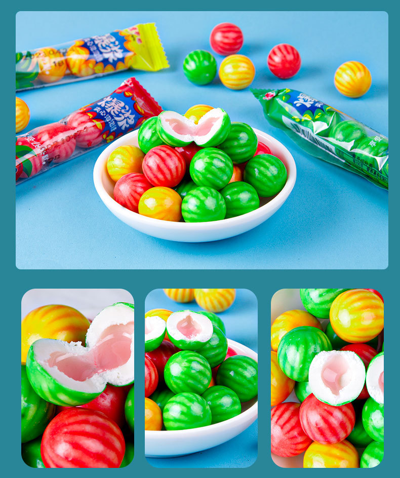 漂亮兔爆浆夹心西瓜泡泡糖5粒/条整盒怀旧童年小包装零食糖果批发