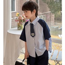 男童学院风衬衫套装夏季2024新款中大童短袖韩系儿童夏装两件套