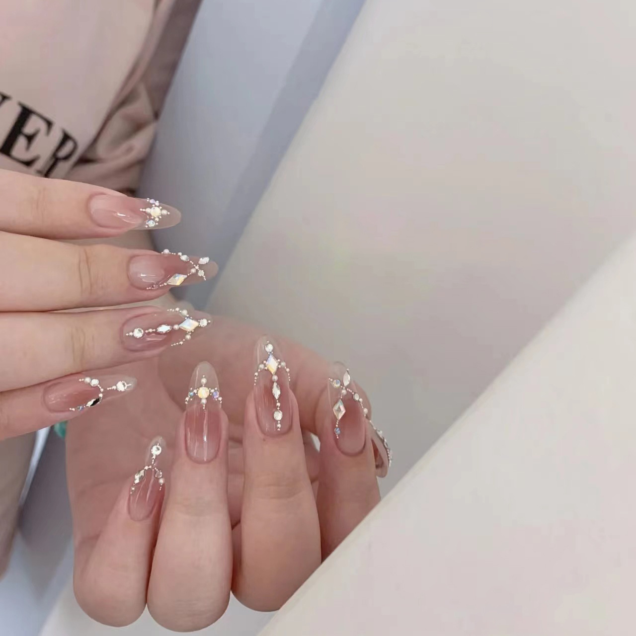 Handmade Manicure Wear Nail Nail Sticker Blush Flash Diamond Steel Ball Manicure Xiaohongshu Hot Ice Transparent Pure Hot Girl