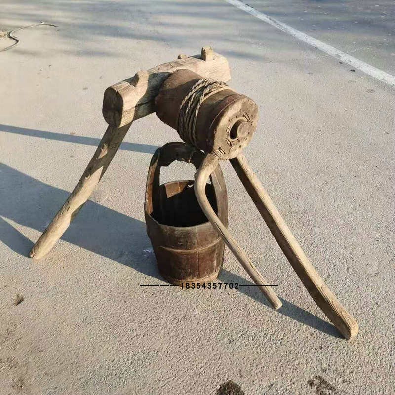 民俗老物件手摇老辘轳老农具播种机木桶独轮车农家院怀旧6070摆设
