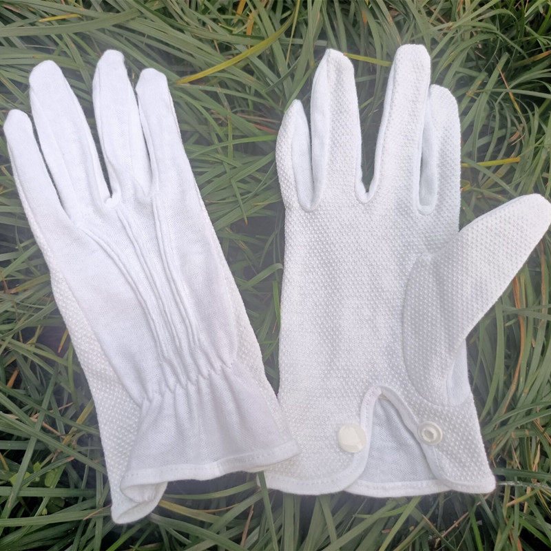 中扣三筋手套白色点塑全棉礼仪防滑作业接待保安升旗开车防护手套