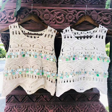 刺绣镂空钩花女装无袖针织上衣女装百搭背心波西米亚民族风个性
