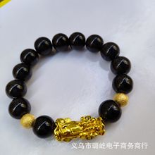 越南沙金仿黑曜石手链貔貅金珠手串转运精美饰品批发景区地摊佛珠