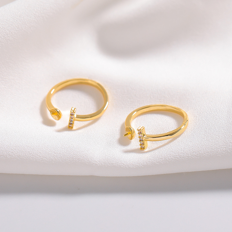 Simple Style Copper Plated Real Gold Special-Interest Design Micro-Inlaid Zircon Ring Eardrop Frame DIY Accessories