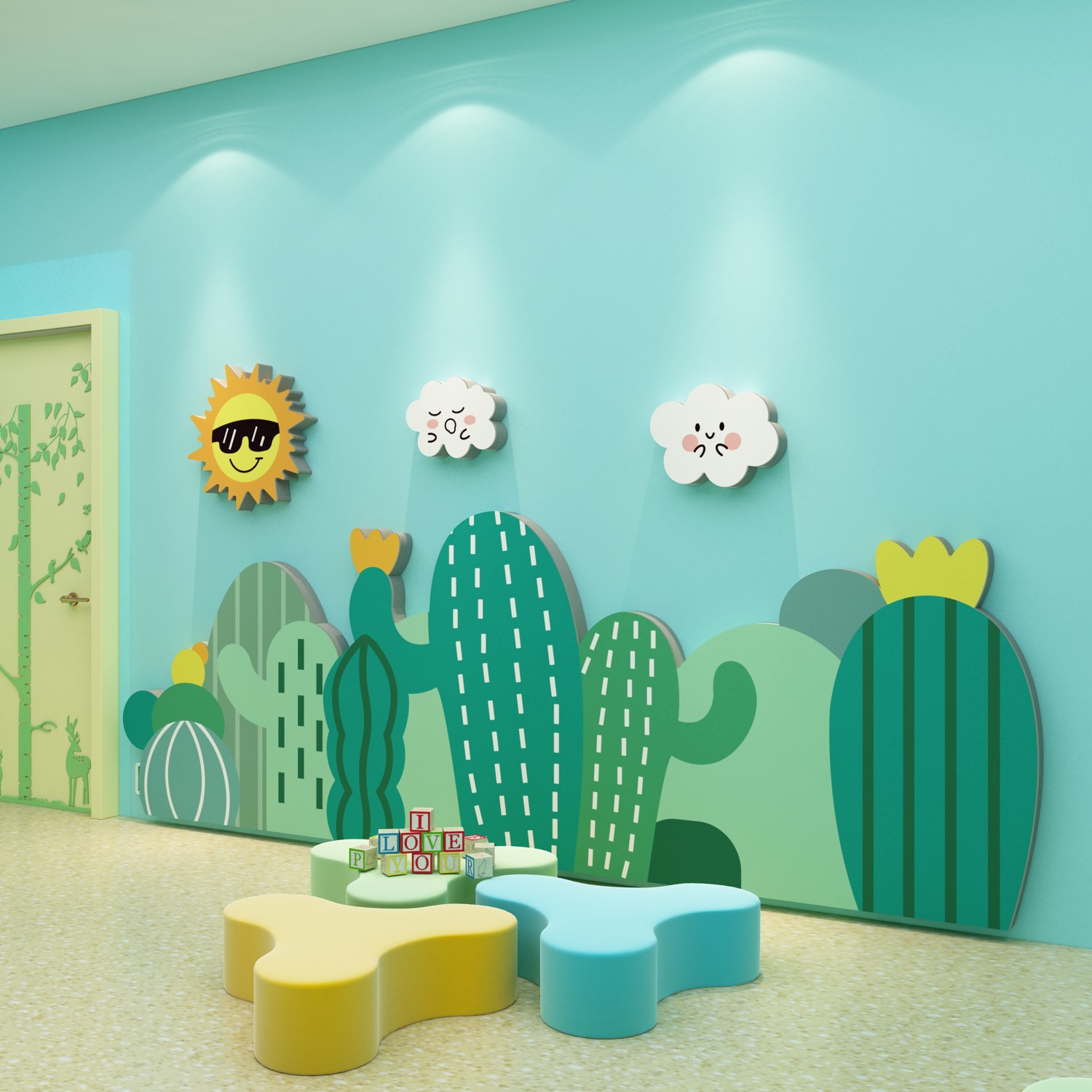 幼儿园环创设主题文化墙面装饰成品踢脚线贴纸环境布置材料仙人掌