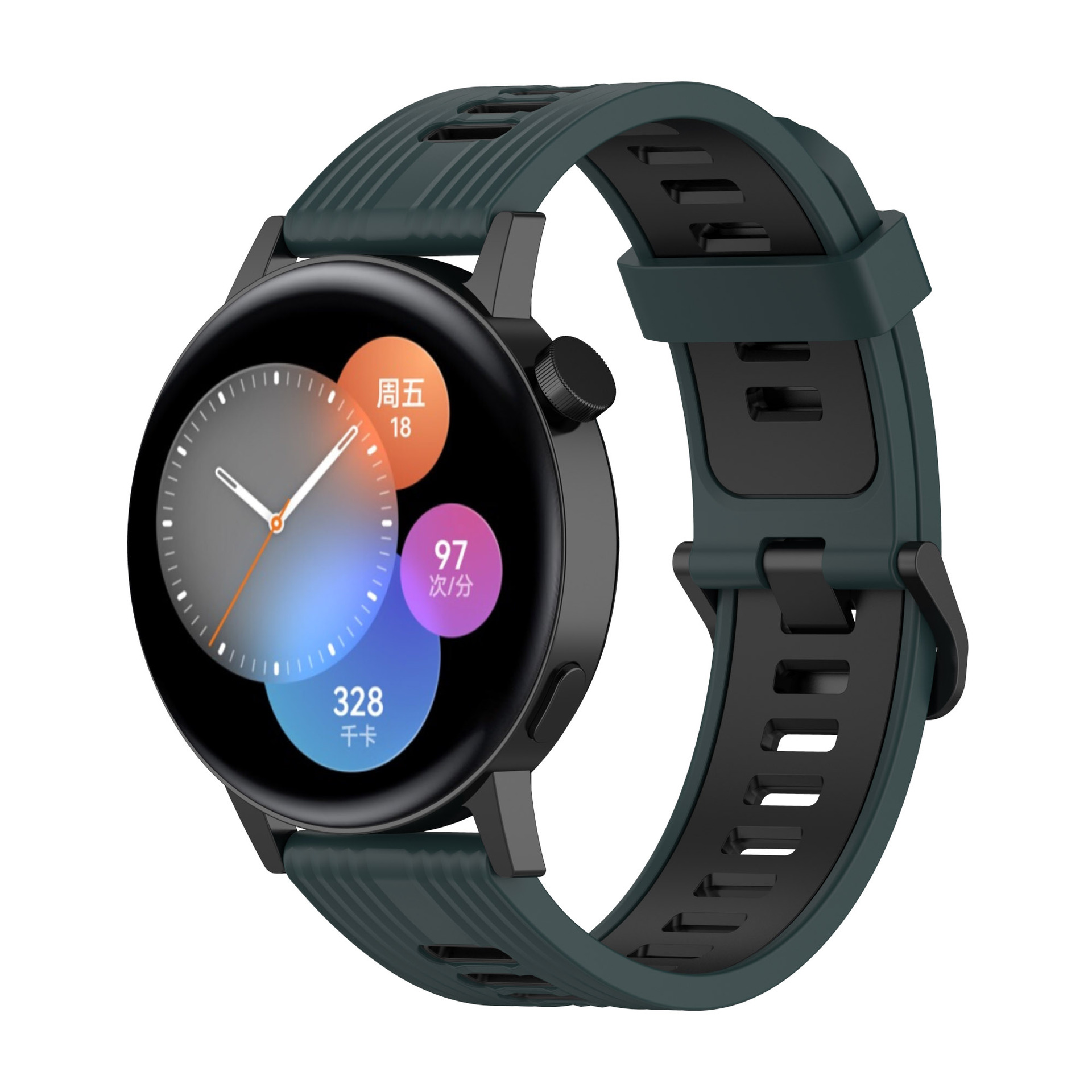 适用华为手表watch gt3 42mm硅胶表带 华为watchgt3双色表带