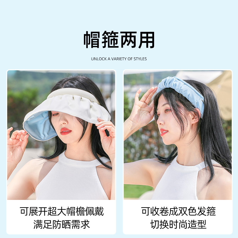 Upf50 + Uv Protection Air Top Sunhat Women's All-Match Sun Protection Foldable Headband Sun Hat Summer Shell-like Bonnet