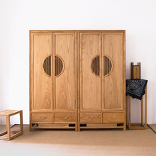 中式老榆木衣柜家用落地组合实木衣物收纳柜双开门挂衣柜儿童衣柜