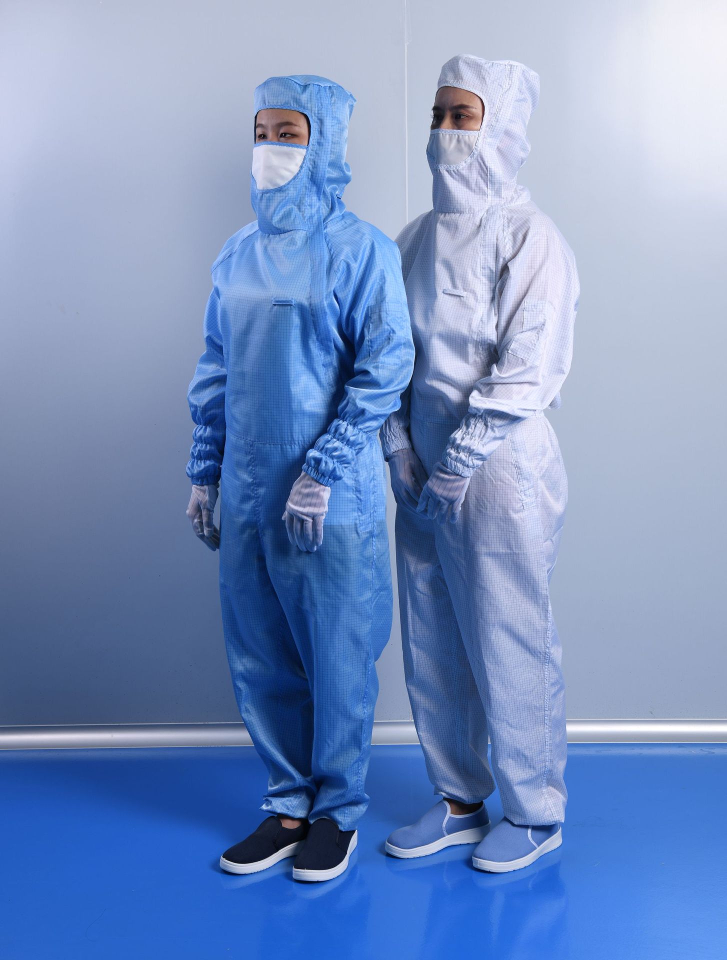 定制防静电连帽连体服斜开拉链网格百级无尘车间食品厂洁净衣服