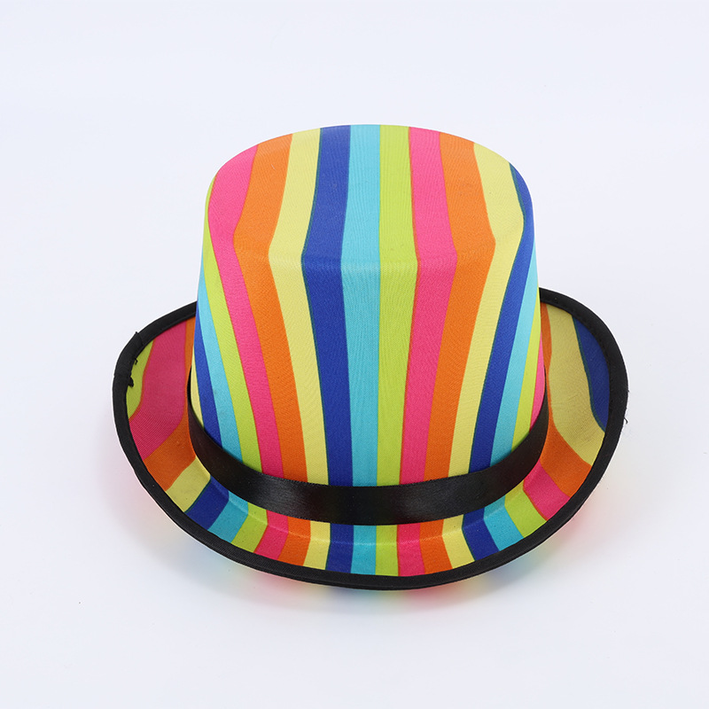 外贸 针织布复合帽 eva高筒帽 彩虹派对小丑演出节日帽子林肯帽