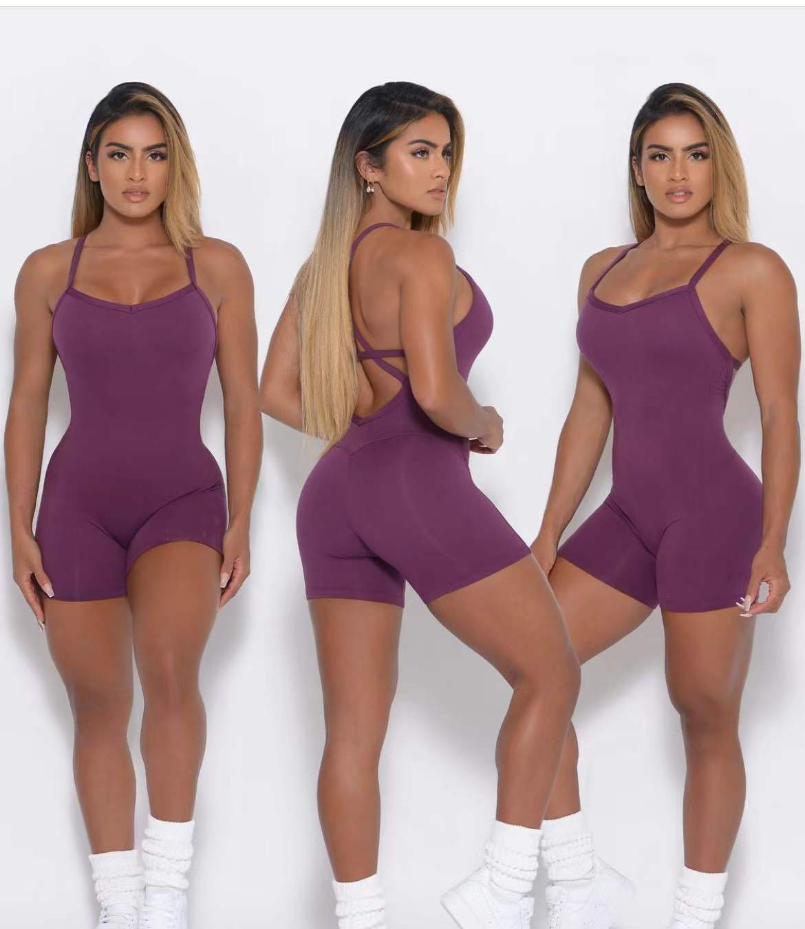 European and American Yoga Bodysuit Body Training Fitness Back Shaping Padded Yoga Clothes Dance Sports Jumpsuit Women