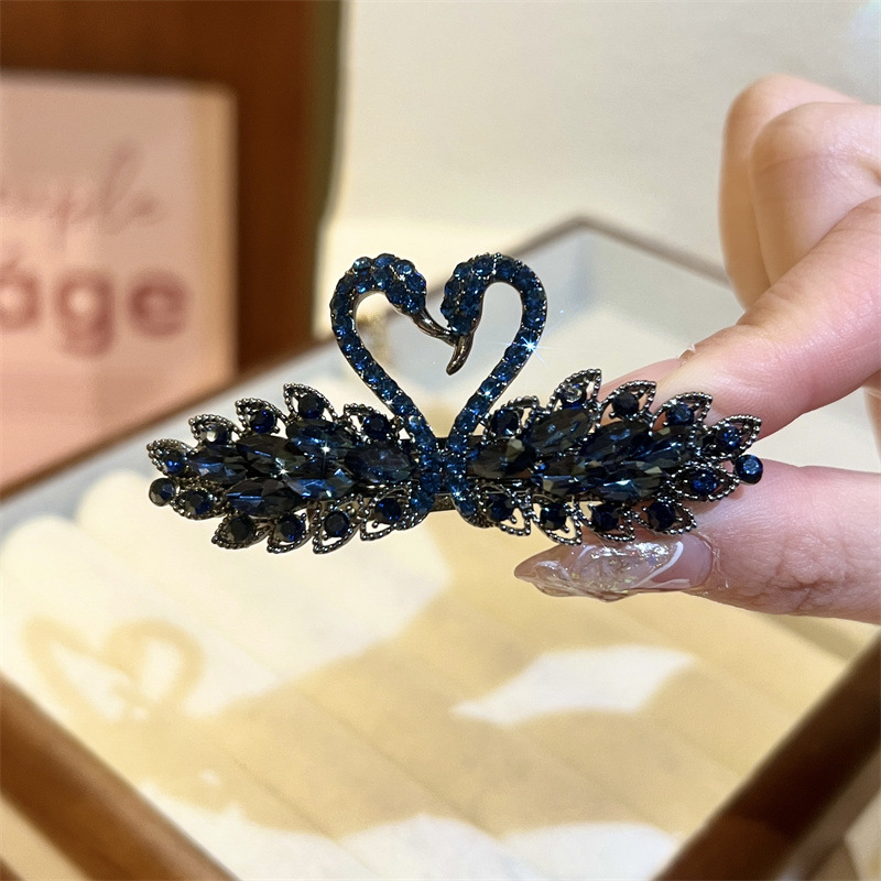 优雅闪耀天鹅弹簧夹发卡秋冬半扎发夹子头饰发夹百搭一字横夹边夹