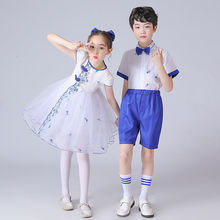 六一儿童节新款青花瓷表演合唱服饰青花瓷公主裙蓬蓬纱裙表演服饰