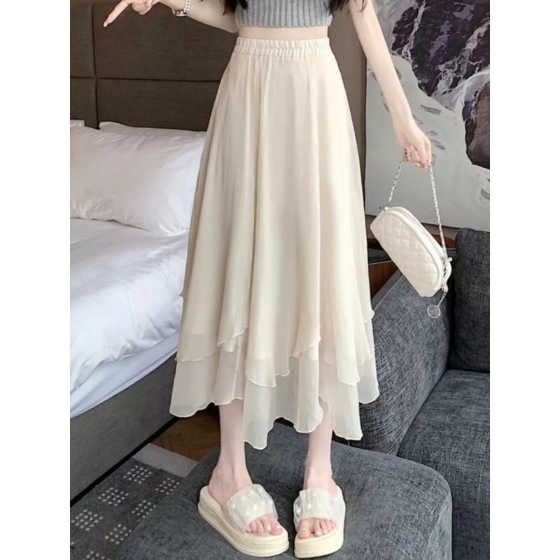 半身裙女夏季长裙薄款2024新款高腰设计感a字长款不规则网纱裙子