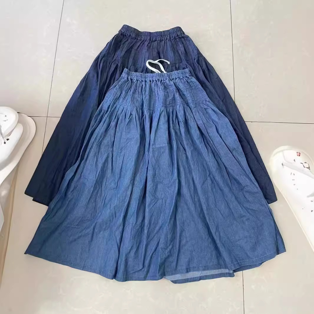 2024夏季新款女下装半身裙日系牛仔裙小众高级感宽松遮肉裙子皱褶