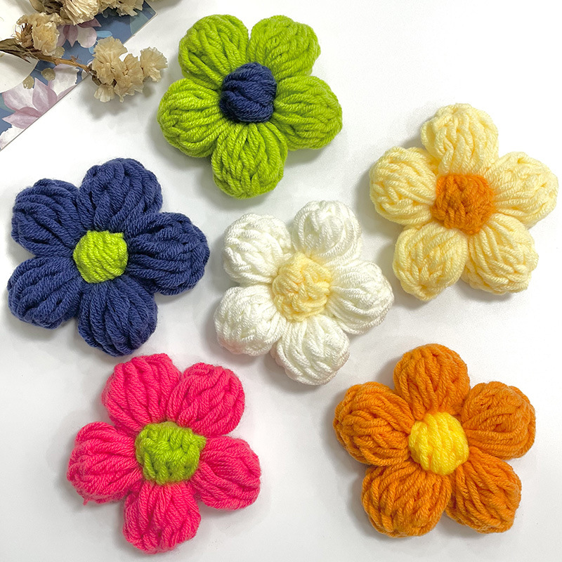 手工勾花毛线花手钩花泡芙花 服装辅料配饰外套家纺箱包礼品装饰