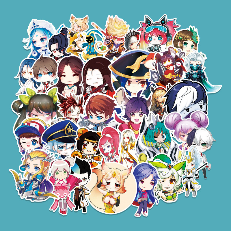 56张王者荣耀卡通涂鸦贴纸平板电脑汽车摩托车行李箱冰箱装饰贴纸