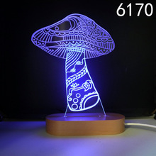 椭圆实木底座 蘑菇玫瑰花等植物系列 跨境专供3D小夜灯LED小台灯