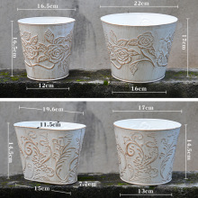外贸出口原单 压花铁艺花器花桶做旧复古客厅铁皮桶法式乡村花盆