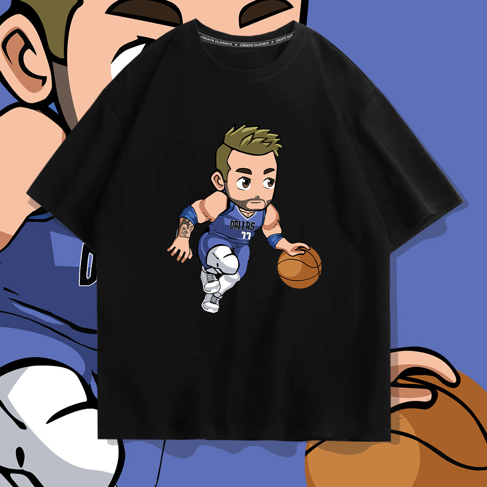 东契奇卡通短袖t恤男夏季宽松体育运动潮牌纯棉半袖训练服