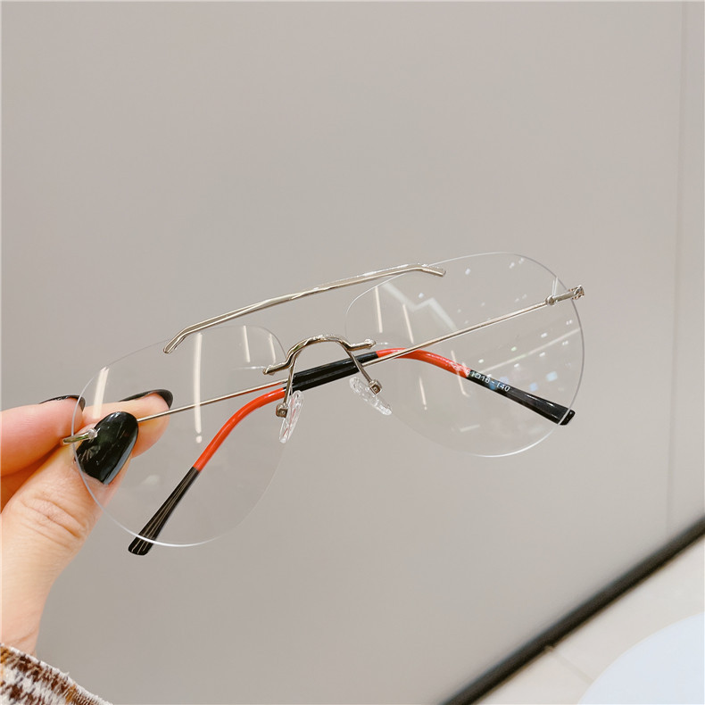 防蓝光金丝无边眼镜框男时尚双梁无框潮ins女复古大脸显瘦眼镜架