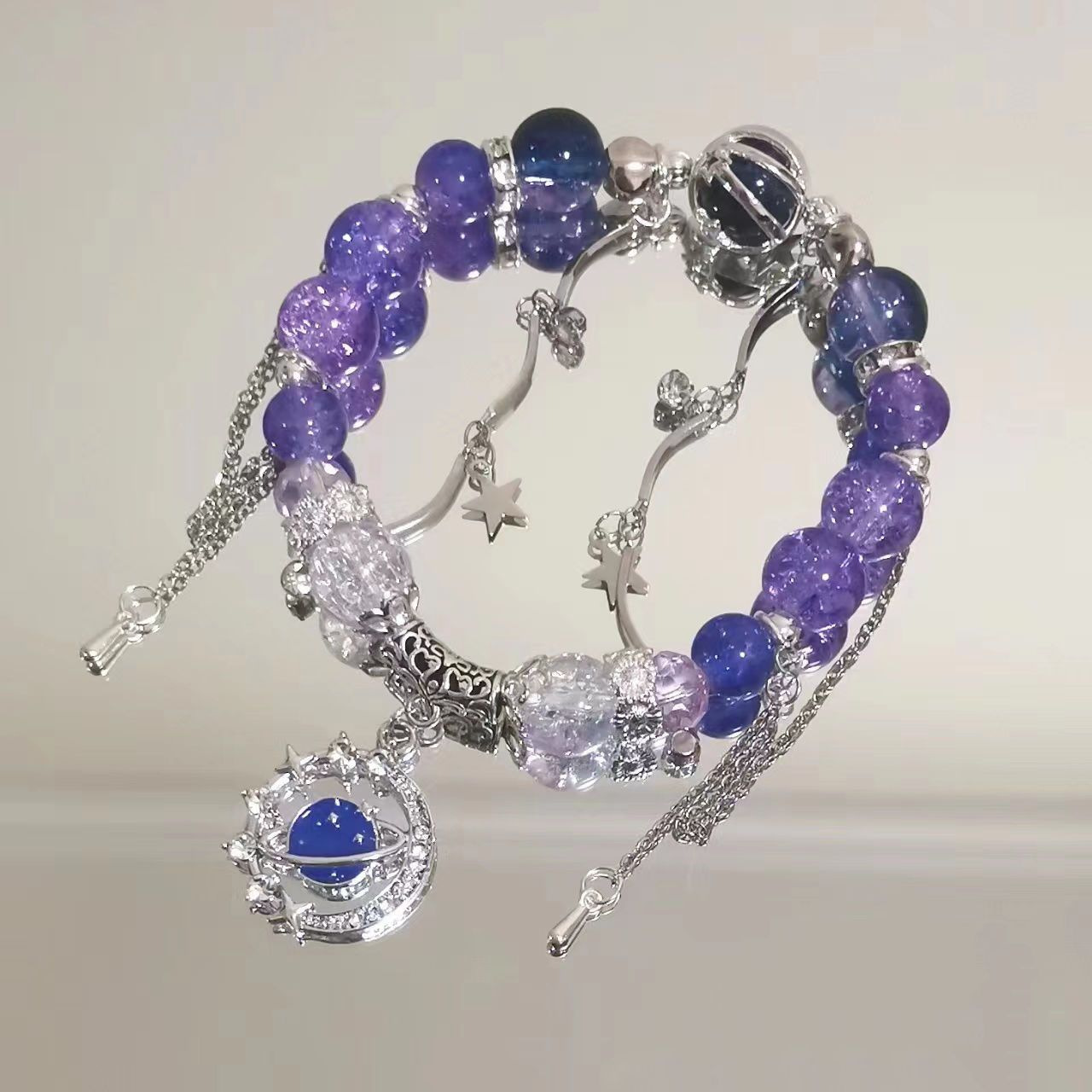 Ice-Transparent Purple Butterfly Tassel Bracelet Special-Interest Design Good-looking Fairy Style Handmade Beaded Hand Jewelry Female Hot Sale