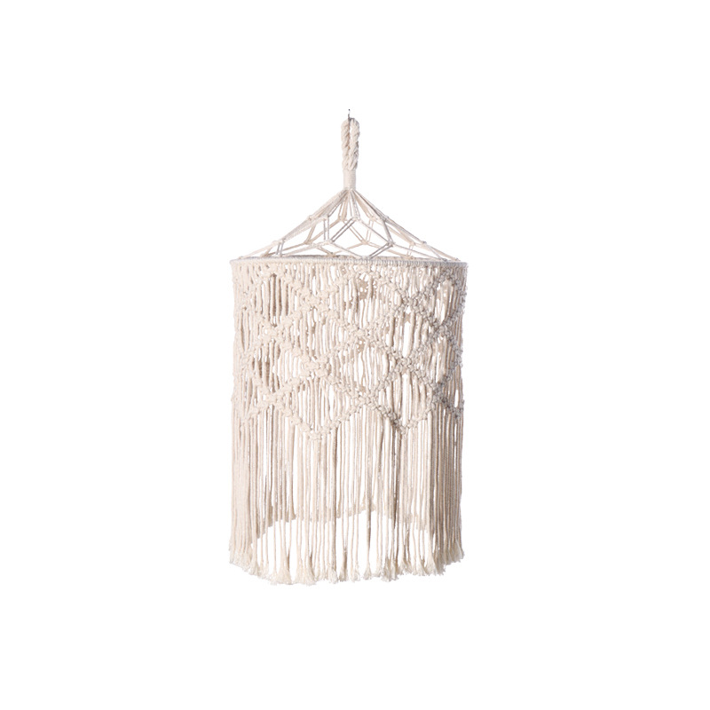 Hand-Woven Cotton String Lantern Tapestry Bohemian Style Ceiling Lamp Shades Creative Tassel Lampshade Tapestry