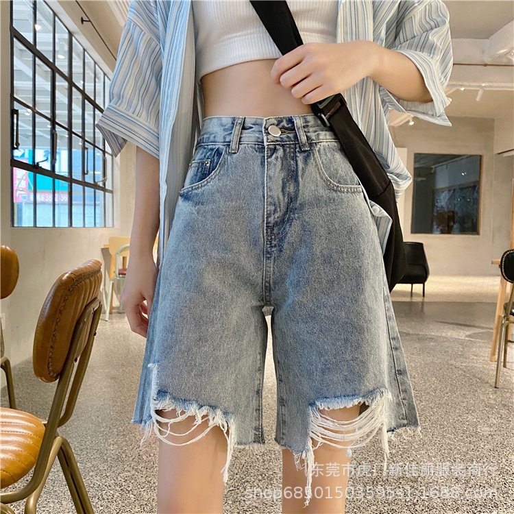 high waist denim shorts women‘s summer 2023 new loose slimming five-point women‘s pants straight wide leg leisure middle pants